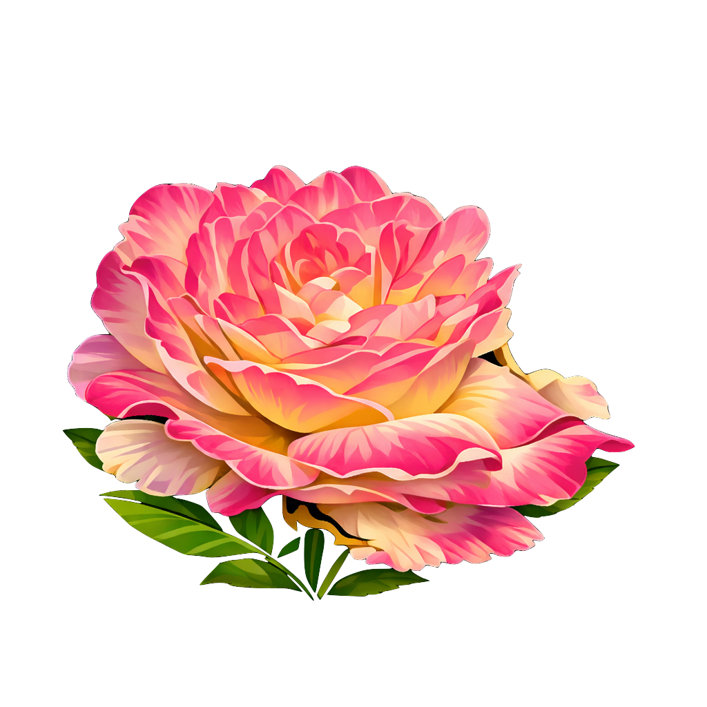 Plebi logo — a painted rose with magenta petals, gold center, and green leaves